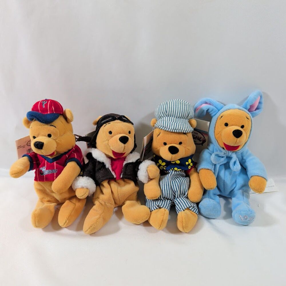 Disney Winnie Pooh Plush Lot 4 NWT Baseball Aviator Train Easter Bunny
